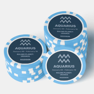 Lot De Jeton De Poker Nom personnalisé / Texte Symbole zodiaque Aquarius