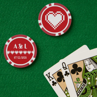 Lot De Jeton De Poker Nos Coeurs 8 bits en cerise