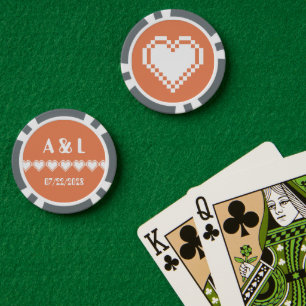 Lot De Jeton De Poker Nos coeurs 8 bits en corail