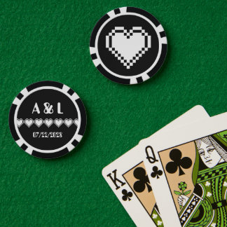 Lot De Jeton De Poker Nos Coeurs 8 bits en noir