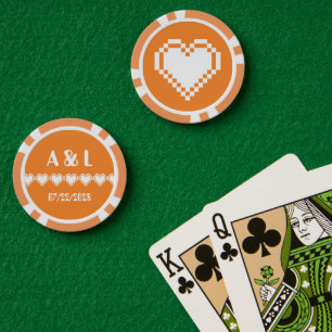 Lot De Jeton De Poker Nos Coeurs 8 bits en Orange