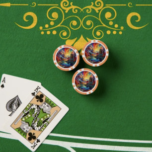 Lot De Jeton De Poker Pagode et paysage coloréJeton de poker
