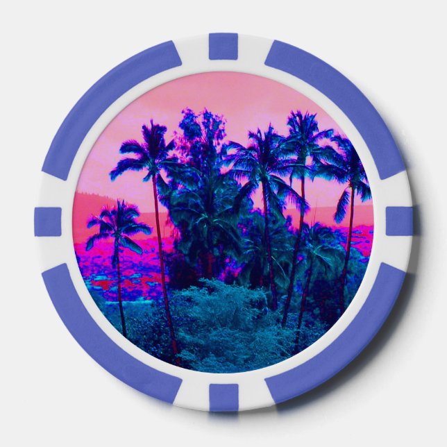 Lot De Jeton De Poker Palmiers hawaïens cool Neon (Recto)