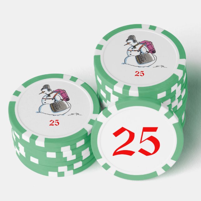Lot De Jeton De Poker Panier à dos Snowman vert 25 puce de poker rayé (Empiler)