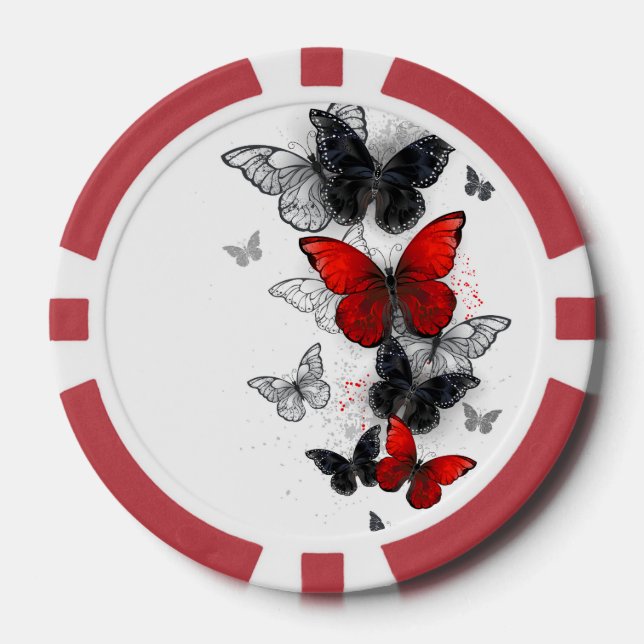 Lot De Jeton De Poker Papillons noirs et rouges volants (Recto)