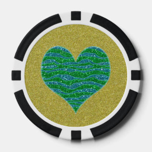 Lot De Jeton De Poker Parties scintillant Coeur vert sur Parties scintil