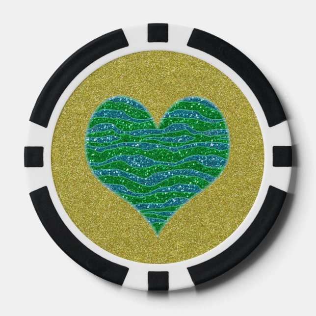 Lot De Jeton De Poker Parties scintillant Coeur vert sur Parties scintil (Recto)