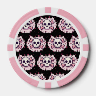 Lot De Jeton De Poker Pastel Pink Skull and Crossbones