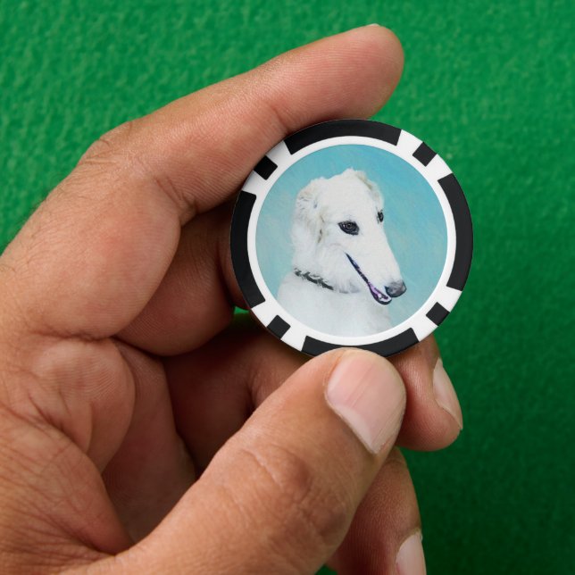 Lot De Jeton De Poker Peinture de Borzoi (Blanc) - Joli Chien d'origine (main)