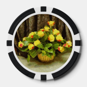 Lot De Jeton De Poker Peinture en panier de roses jaunes