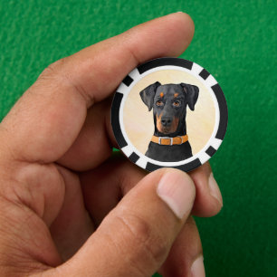 Lot De Jeton De Poker Peinture originale de Doberman Pinscher non coupé