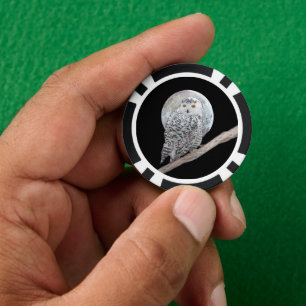 Lot De Jeton De Poker Peinture sur la Chouette neigeuse et la Lune - Art