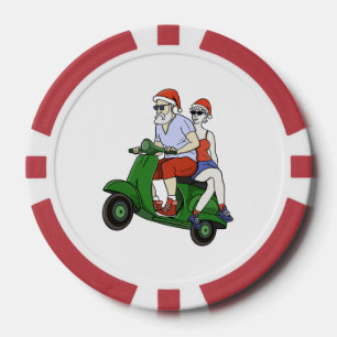 Lot De Jeton De Poker Père Noël et Mme Claus chevauchant un scooter