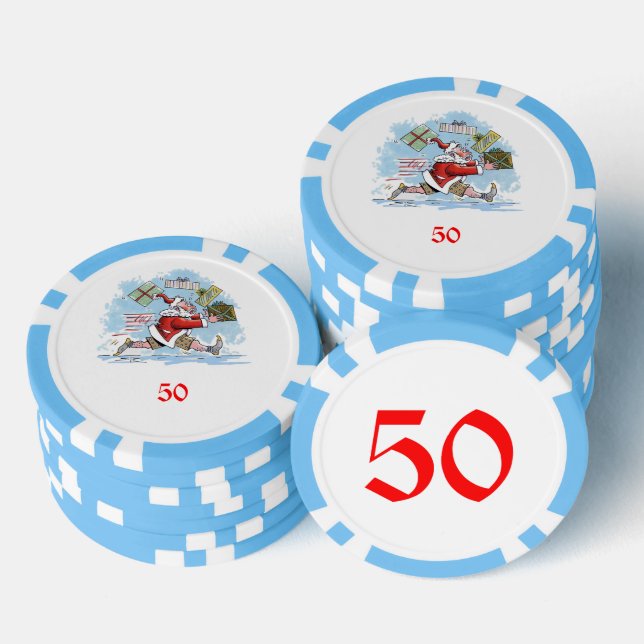 Lot De Jeton De Poker Père Noël Non préparé bleu clair 50 striped poker  (Empiler)