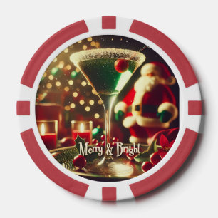 Lot De Jeton De Poker Père Noël Rétro 50s Martini Vert de Noël