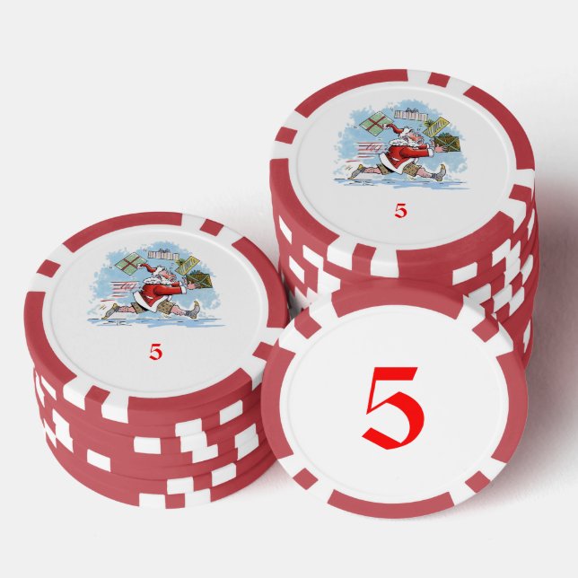 Lot De Jeton De Poker Père Noël Rouge non préparé 5 puce de poker rayé (Empiler)
