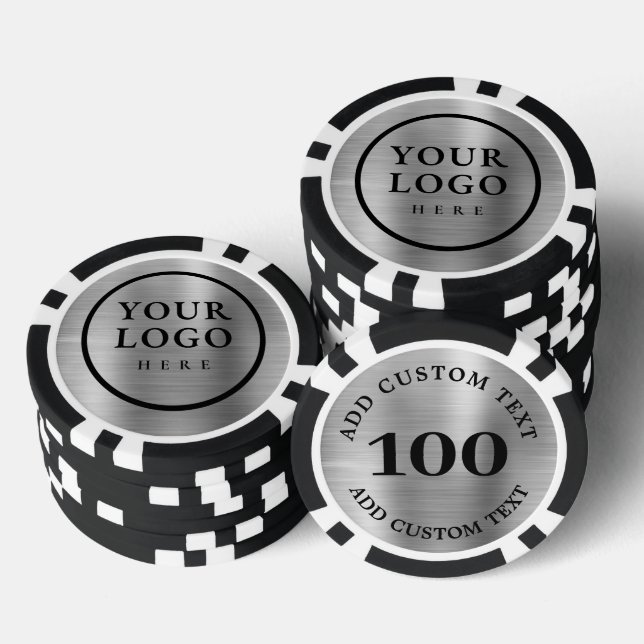 Lot De Jeton De Poker Personalized Logo and Text Faux Silver Metal (Empiler)