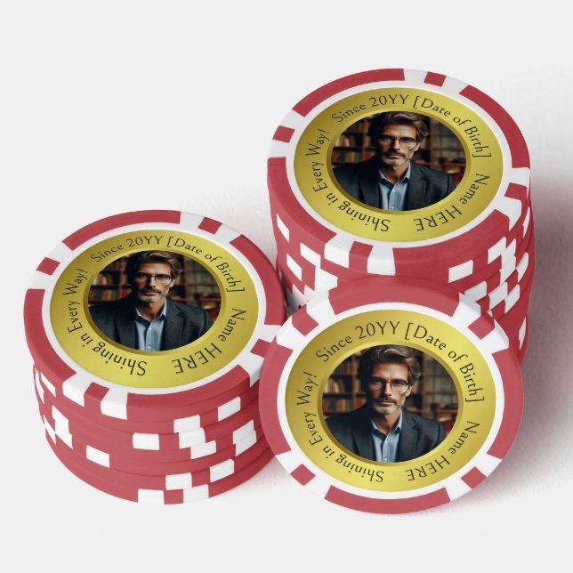 Lot De Jeton De Poker Photo personnalisée et inspirante brillant anniver (Empiler)