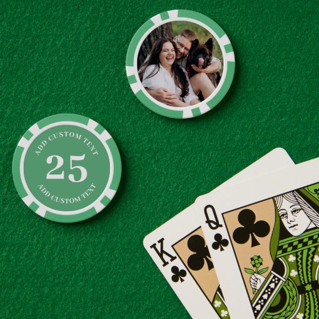 Lot De Jeton De Poker Photo personnalisée Green Numéroté 25 jeu de valeu (Table de poker (double))