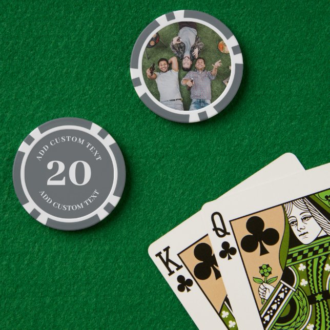 Lot De Jeton De Poker Photo Personnalisée Gris Numéroté 20 Jeu (Table de poker (double))