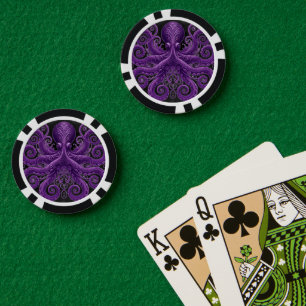 Lot De Jeton De Poker Pieuvre violette Steampunk Kraken victorien 