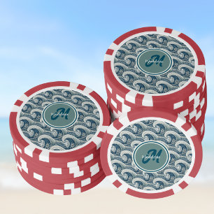 Lot De Jeton De Poker Plage polynésienne Vagues et fleurs Motif Océan