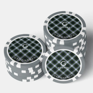 Lot De Jeton De Poker Plaid blanc vert Gordon Tartan Groomsman Monogramm