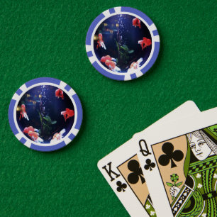 Lot De Jeton De Poker Poisson rouge dans un bol de poisson en verre