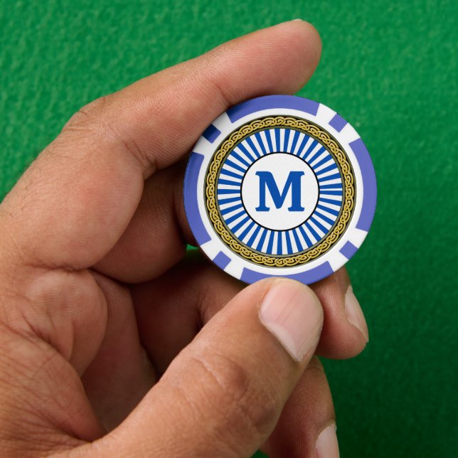 Lot De Jeton De Poker Poker Chip - Bleu - Personnalisé - Ajouter Initial (main)