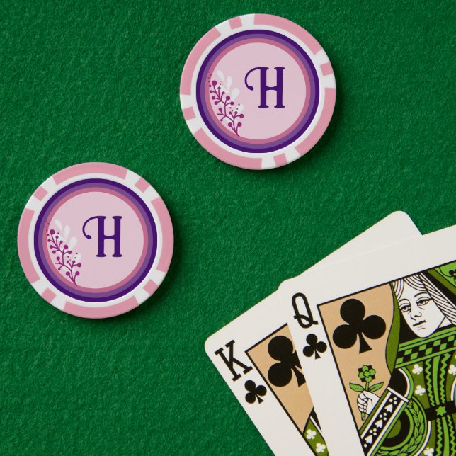 Lot De Jeton De Poker Poker Chip - Floral Ajouter votre initiale - (Table de poker (double))