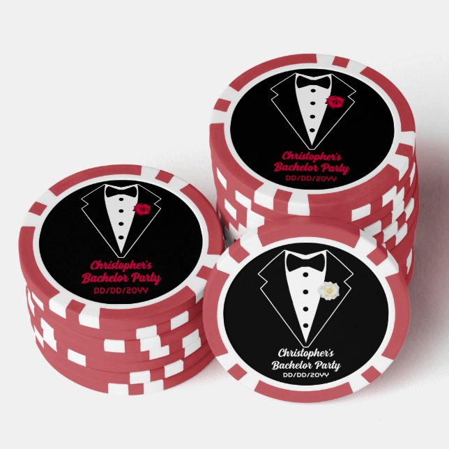 Lot De Jeton De Poker Poker Party Bachelor Smoking Rose Rouge  (Empiler)