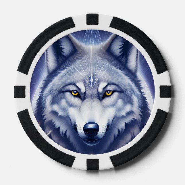 Lot De Jeton De Poker Portrait de Loup Mystique Art (Recto)