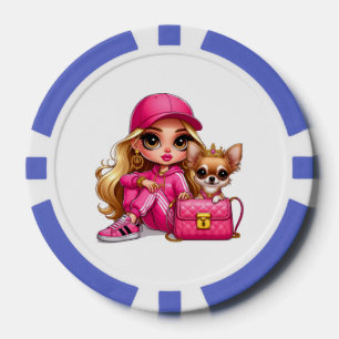 Lot De Jeton De Poker Poupée rose à la mode et couverture en fausse four