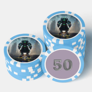 Lot De Jeton De Poker Puce de poker Robot 4 bleu clair 50 rayé