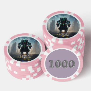 Lot De Jeton De Poker Puce de poker Robot 4 rose 1000 rayé