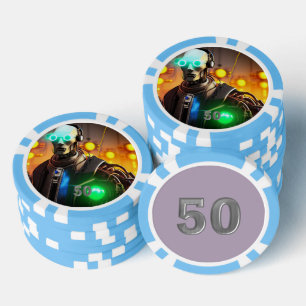 Lot De Jeton De Poker Robot 2 bleu clair 50 puce de poker rayé