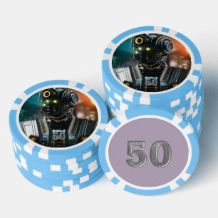 Lot De Jeton De Poker Robot 3 bleu clair 50 puce de poker rayé