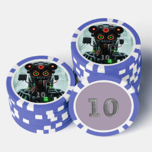 Lot De Jeton De Poker Robot 5 bleu 10 puce de poker rayé