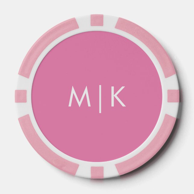 Lot De Jeton De Poker Rose et blanc | Monogramme moderne (Recto)