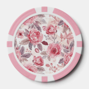Lot De Jeton De Poker Rose Pivoine Roseau Aquarelle Jardin Floral