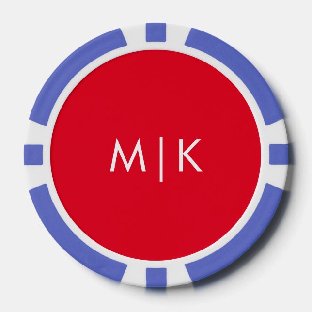 Lot De Jeton De Poker Rouge et blanc | Monogramme moderne (Recto)