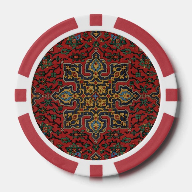 Lot De Jeton De Poker Rouge et bleu classique, Motif de tapis persan (Recto)