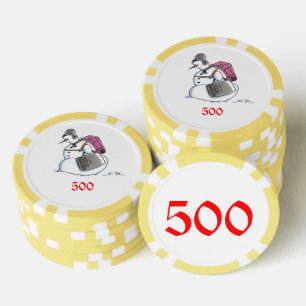 Lot De Jeton De Poker Sac à dos Snowman jaune 500 puce de poker rayé