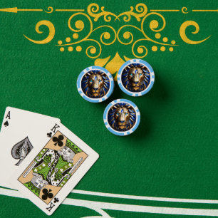 Lot De Jeton De Poker Saphir Bleu Et Lion Doré,