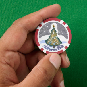 Lot De Jeton De Poker Sapin de Noël Peinture hivernale à l'aquarelle