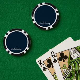 Lot De Jeton De Poker Script bleu marine   Moderne Monogramme élégant
