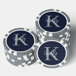 Lot De Jeton De Poker Script Monogramme bleu marine moderne