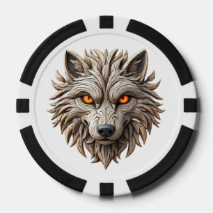 Lot De Jeton De Poker Sculpture de loup en bois d'art avec motifs géomét