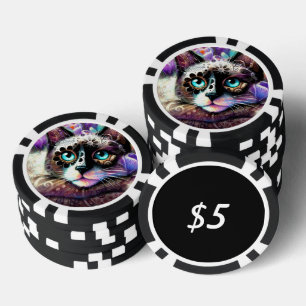Lot De Jeton De Poker Siamese Kitty Chat Crocus Floral Violet Turquoise