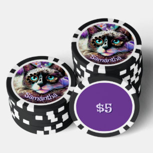 Lot De Jeton De Poker Siamese White Kitty Chat Crocus Floral Personnalis